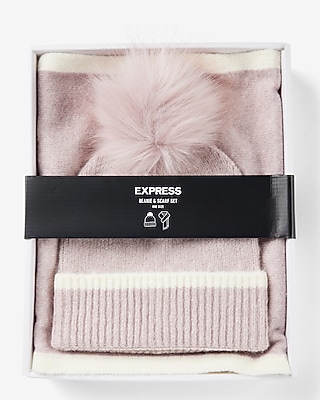 Tipped Pom Beanie & Scarf Set Women's Red