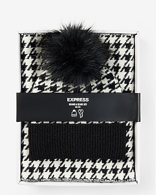 Houndstooth Pom Beanie & Scarf Set