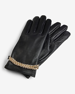 Genuine Leather Chain Strap Gloves