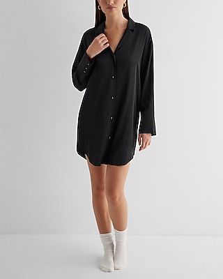Satin Shirt Sleep Dress Black Women's L