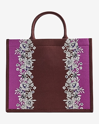 Purple Flower Printed Canvas Tote Bag