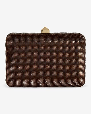 Rhinestone Stud Clasp Clutch Women's Brown