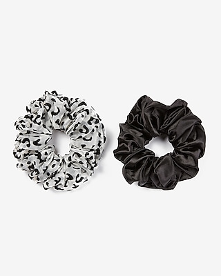 Set Of 2 Black And Leopard Print Ponytail Holders