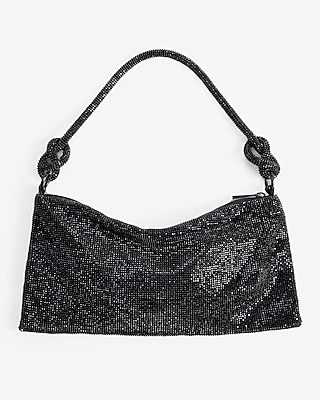 Rhinestone Knot Strap Slouch Bag Women's Black