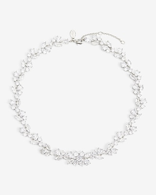 Crystal Stone Embellished Rhinestone Necklace Women's Silver