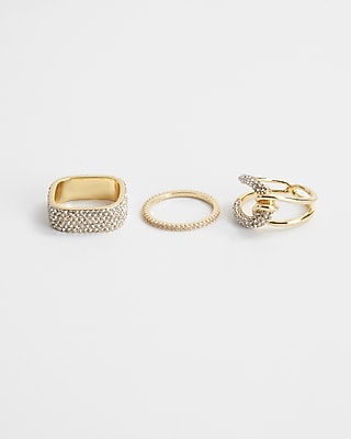 3 Piece Rhinestone Square Interlocked Ring Set