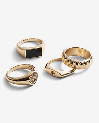 4 Piece Textured Black Stone Ring Set