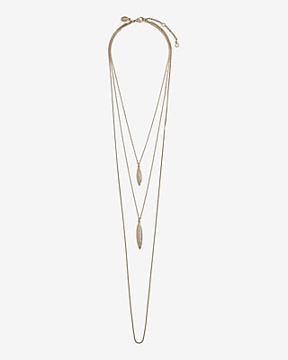 3 Row Rhinestone Leaf Pendant Necklace
