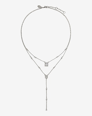 2 Row Rhinestone Pendant Y Necklace