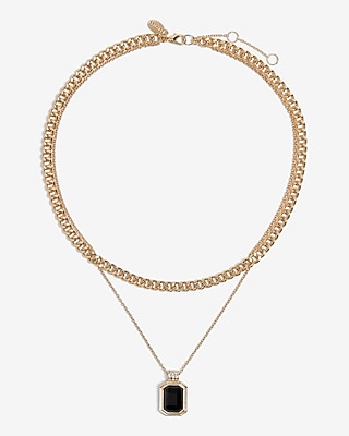 2 Row Mixed Chain Rhinestone Pendant Necklace