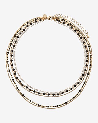 Multi Row Mixed Chain Rhinestone Beaded Necklace