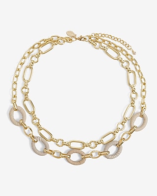2 Row Leather Wrapped Chain Link Necklace