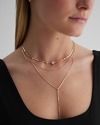 3 Row Rhinestone Pendant Y Necklace