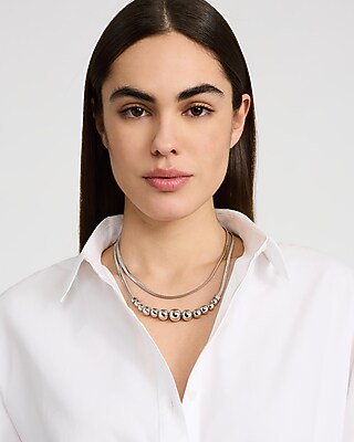 Express Women's Double Layered Beaded Necklace in Silver