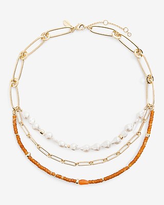 3 Row Pearl & Bead Mixed Chain Necklace