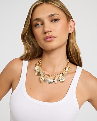 Gold Shell Charm Statement Necklace