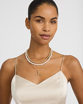 Layered Pearl Gold Chain Necklace