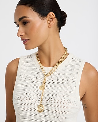 Express Women's 2 Row Chain And Coin Y Necklace in Shiny Gold