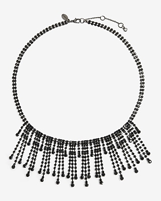 Black Rhinestone Fringe Necklace