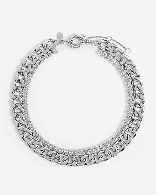 2 Row Diamond Chain Necklace Women's Silver