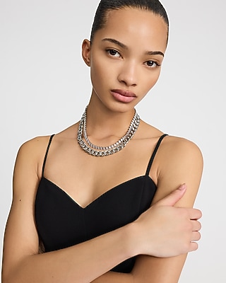 Express Women's Double Layered Chain Statement Necklace in Silver