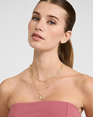 Express Women's Layered Heart Pendant Necklace in Shiny Gold