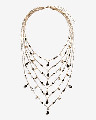 Multi Row Black Stone Layered Necklace