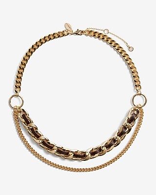 2 Row Woven Leather Chain Necklace