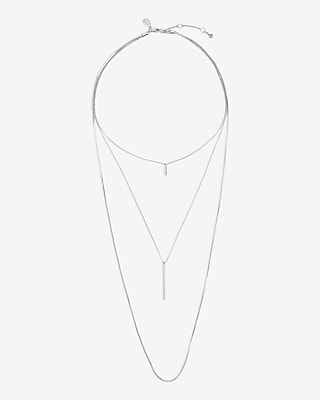 3 Row Layered Y Bar Necklace Women's Silver