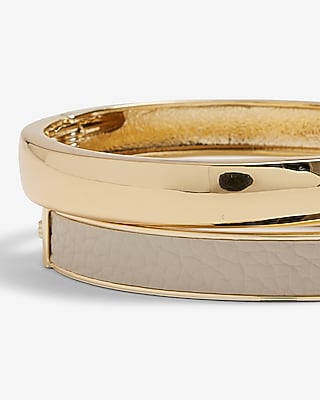 Set Of 2 Textured Leather Bangle Bracelets