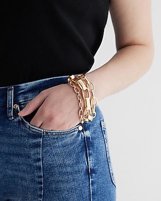 Set Of 3 Thick Chain Link Bracelets