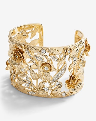 Rhinestone Flower Cuff Bracelet