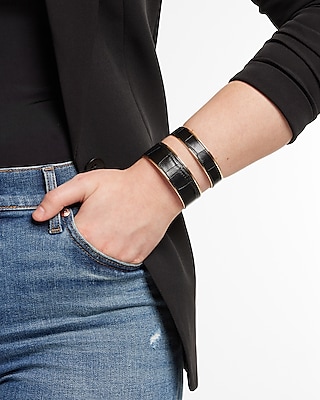 Faux Leather Double Row Cuff Bracelet