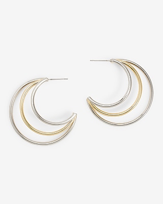 Triple Mixed Metal Post Back Hoop Earrings