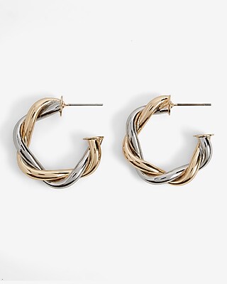 Mixed Metal Twisted Post Back Hoop Earrings