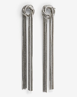 Open Knot Fringe Drop Earrings Women's Silver