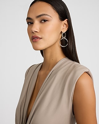 Express Women's Double Tie Loop Drop Hoop Earrings in Silver