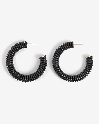 Leather Wrapped Post Back Hoop Earrings Women's Black