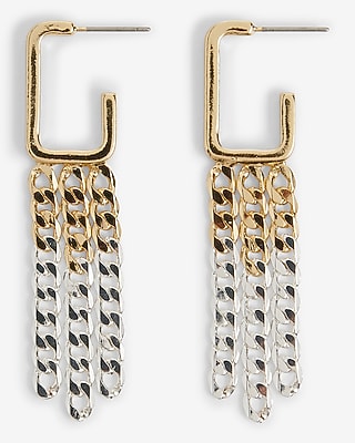 Mixed Metal Fringe J Hoop Earrings