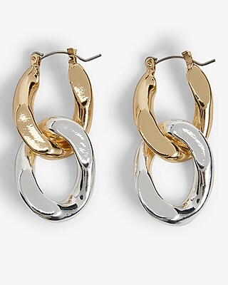 Mixed Metal Double Chain Linked Drop Earrings
