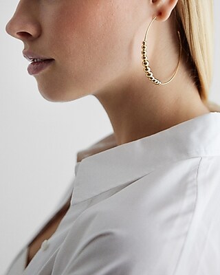 Gold Ball Post Back Hoop Earrings