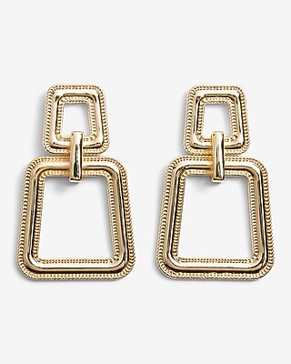 Textured Double Square Drop Earrings Women's Gold