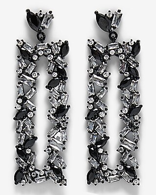 Rhinestone Lined Cutout Doorknocker Drop Earrings