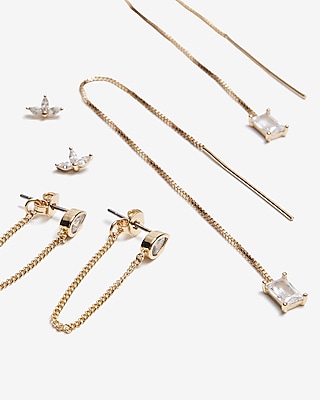 Set Of 3 Rhinestone Threader Earrings