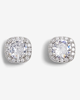 Rhinestone Lined Stud Earrings Women's Silver
