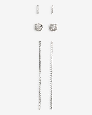 Set Of 3 Rhinestone Stud Drop Earrings