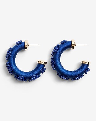 Beaded Wrapped Hoop Earrings Women's Blue