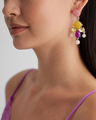 Multi Shape Stone Chandelier Drop Earrings