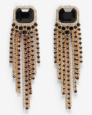 Stone Chain Fringe Drop Earrings
