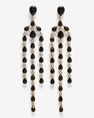 Stone 3 Row Linear Drop Earrings